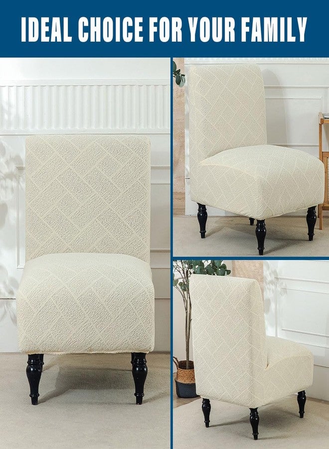 Lussenwert Armless Accent Chair Cover Stretch Slipper Chair Cover Without Arms Jacquard Armless Chair Slipcover Furniture Protector Covers for Living Room Bedroom Hotel, 1 Pack, Beige - Image 4